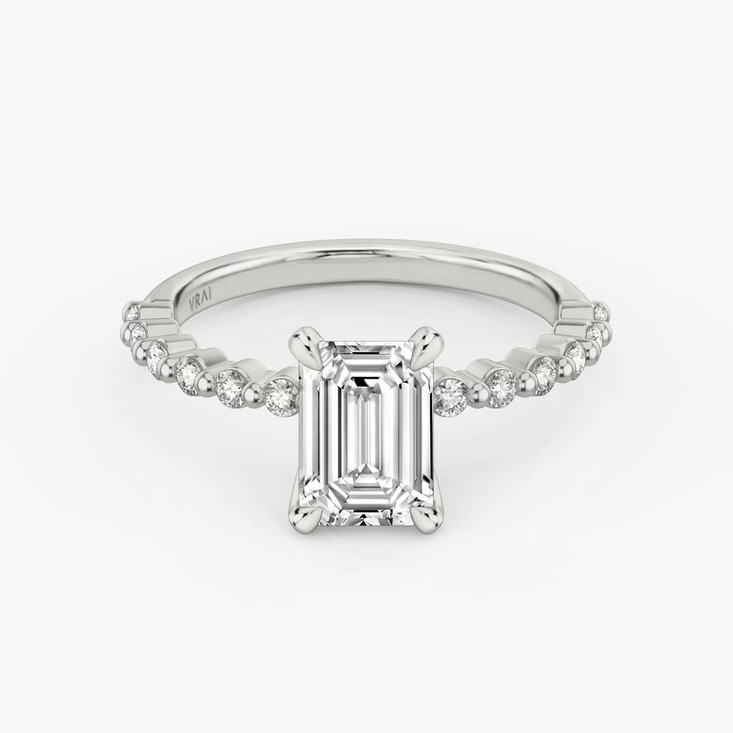 The Single Shared Prong | Emerald | Platinum | Band: Original | Diamond orientation: vertical | Carat weight: See full inventory